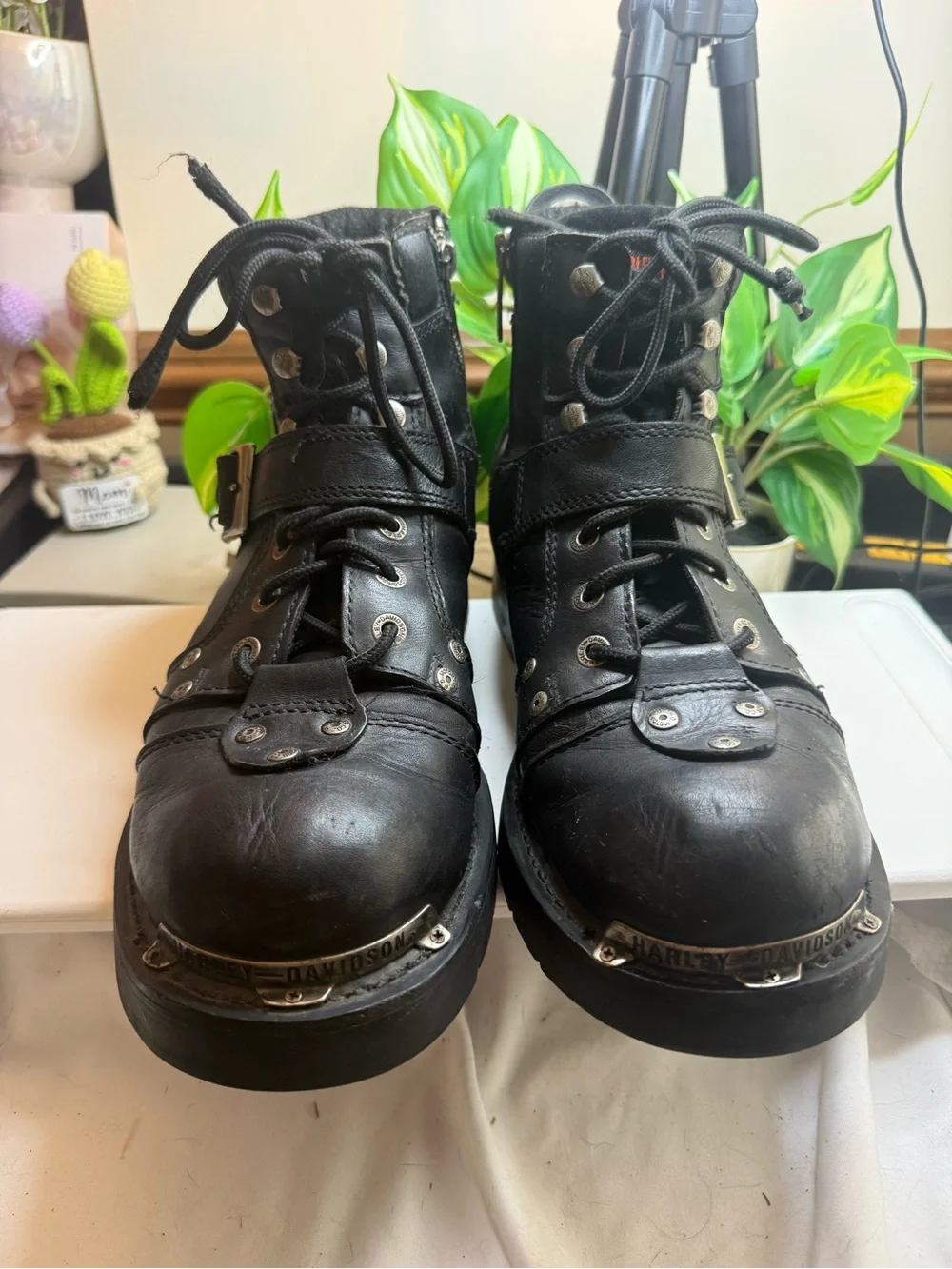 Harley-Davidson Black Leather Lace-Up & Buckle Boots